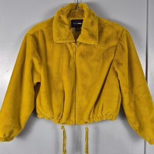 Fashion Nova Mustard Yellow Faux Fur Cropped Bomber Jacket – Excellent Preowned